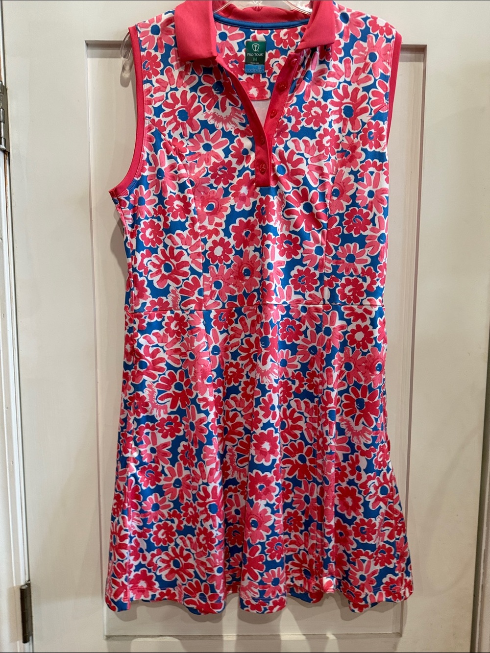 Golf-Tone Sleeveless Polo Dress with Pink & Blue Floral Print